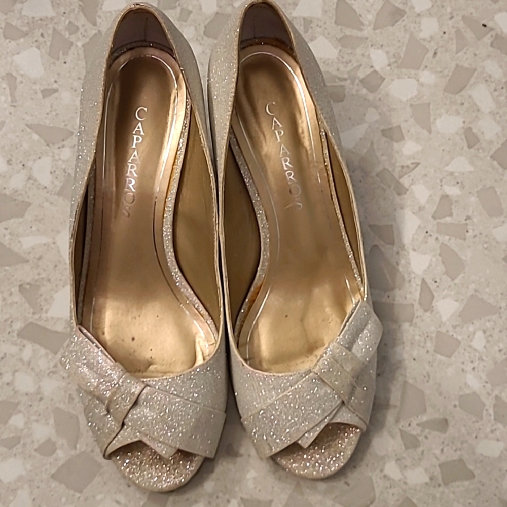 Silver/champagne sparkly 2 inch heels